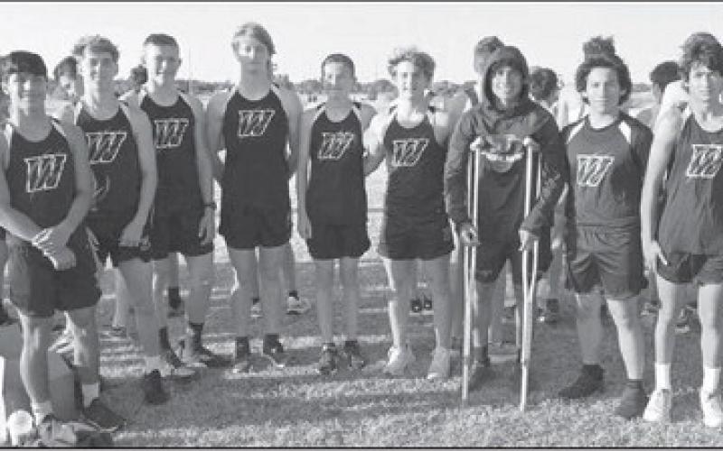 PANTHER VARSITY - Pictured from left to right are: Daniel Rodriguez, Landon Lee, Hudson Dobrovolny, Jacoby Mills, Isaiah Acevedo, Dawson Rodgers, Nomar Gomez, Jeremiah Coronado and Trey Villegas. The Panther Cross Country team competed over the weekend. (Photo Courtesy of Whitharral ISD)
