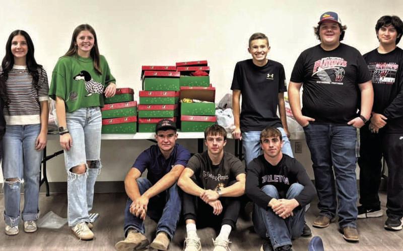 OPERATION CHRISTMAS- Whitharral National Honor Society students collected donations and filled 48 boxes to ship through their Operation Christmas Child project. (Whitharral ISD photo).