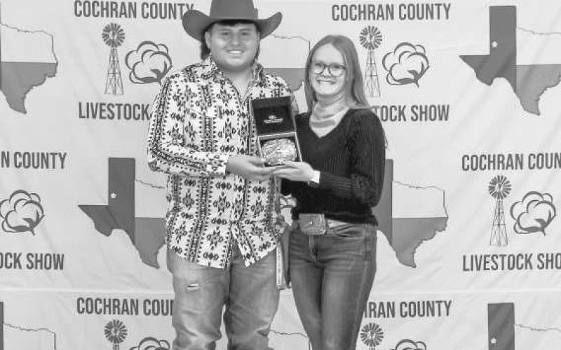 GRAND CHAMPIONAGMECHANICS- Luis Yanez was presented a buckle donated the Kerby Family on Saturday at the Cochran County Livestock Show in Morton. (Staff photo by Essence Childers)