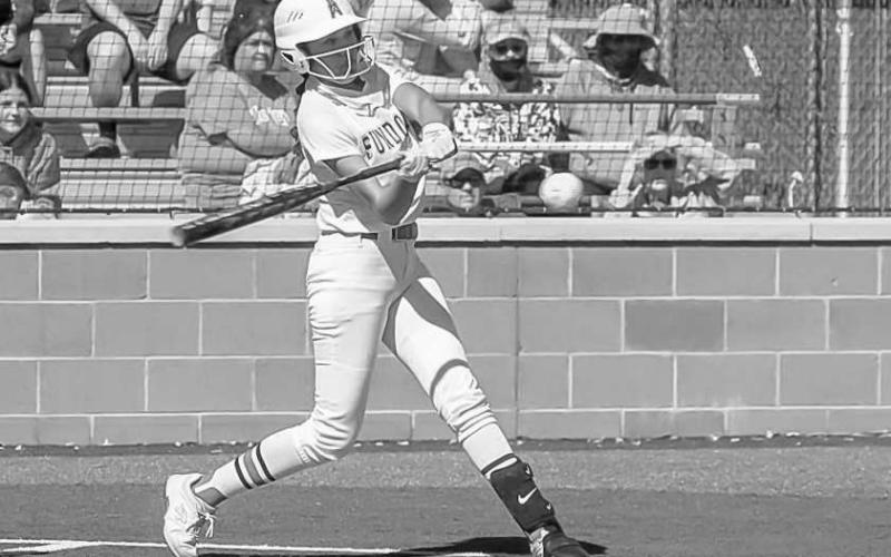 SMOOTH SWING - The Sundown Roughettes are 3-0 in district play after wins against Seagraves, Tahola and Morton. Pictured is Roughette Araceli Ibarra putting the ball in play against their the Tahoka Lady Bulldogs this past week at home. (Photo courtesy of Sundown ISD)