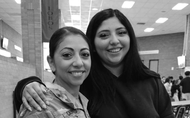 SENIOR SUPRISE- Mykka Bihl was suprised by her mom, Vanessa Castillo who has been deployed in the Army for nine months in Kuwait Africa. Vanessa made it back in time for Mykka ‘s upcoming graduation in May. It took Vanessa three days to get here . (Photo courtsey of Cristal Isaacks)