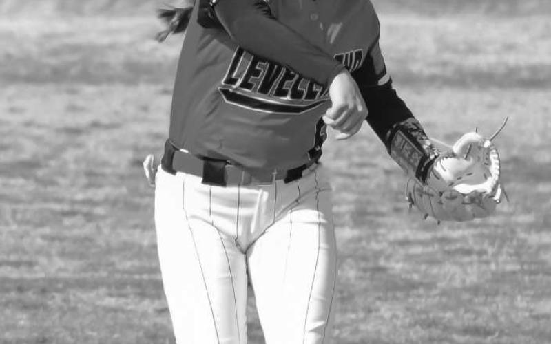EASY WIN - Levelland Loboette Delaney Delgado made a routine play, throwing out a San Angelo Lake View Maiden attempting to reach first base. The Levelland Loboettes handled the Maidens, 16-0, at home. (Staff photo by Dom Puente)