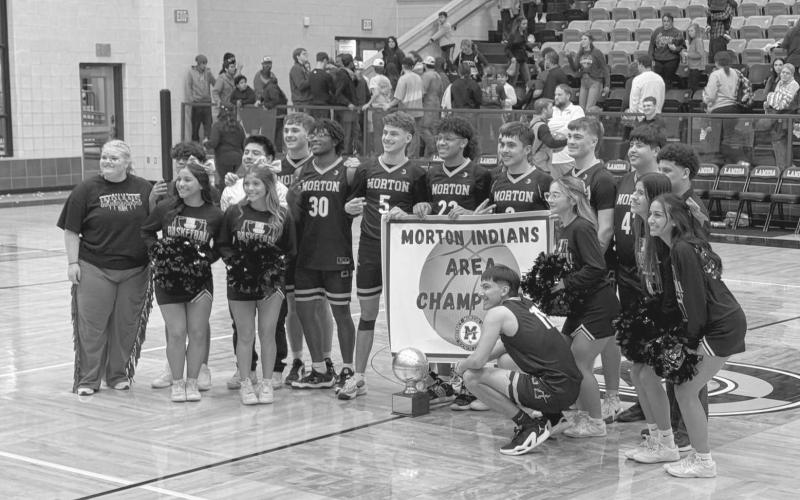 AREA CHAMPS - Under First Year Head Basketball Coach Andrew Brockman the Morton Indians are Area Champs after beating the Roscoe Plowboys this past Thursday night at Lamesa High School with the score of 58-50. The Indians faced-off against the New Home Leopards this past Monday night at Levelland High School for their Regional Semi-Final Round of playoffs. (Staff photo by Aalijah Soliz)