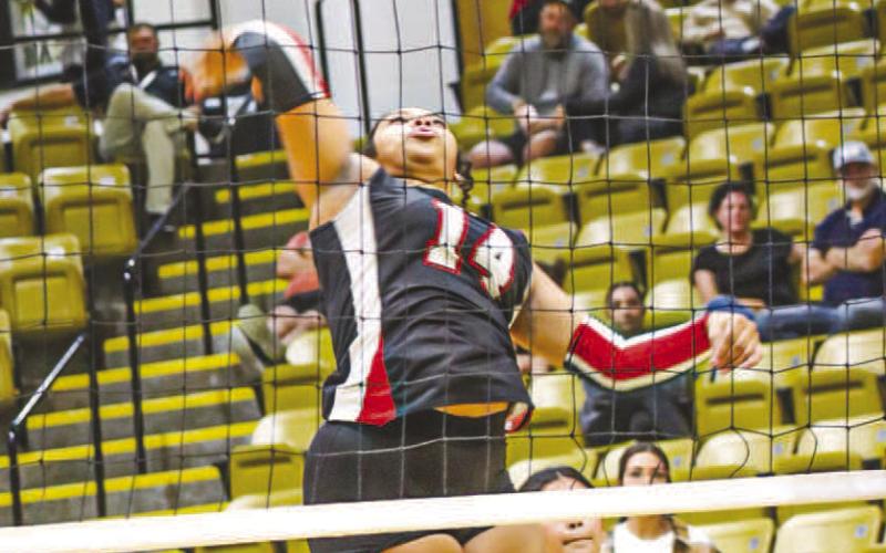 SPIKED - Levelland Loboette Trinity Wafers spiked the ball during the team’s game against the Andrews Lady Mustangs this past Tuesday on the road. (Staff photo by Aalijah Soliz)