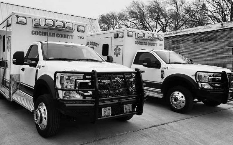 LONG TIME COMING - In June 2020, the Cochran County Commissioners Court and Frontier Ambulance Corporation began the process of acquiring two new EMS ambulances through a FAST Grant offered by the Texas Agriculture Commission. The grant was funded in July 2021 and was $497,653 for the two F550 Type 1 Units. (Staff Photo)