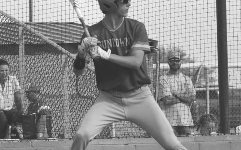 AT THE READY - Sundown Roughneck Landry Farrar got ready at the plate during the team’s game this past Tuesday at New Home for district play. (Staff photo by Aalijah Soliz)