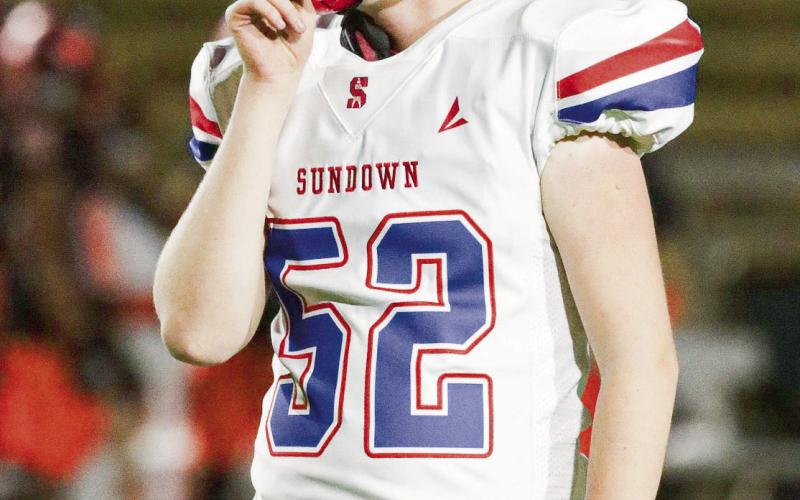 TOUCHDOWN KOLT MCDANIEL - Sundown junior Kolt McDaniel recovered a Wink fumble in the end zone to score a touchdown during their playoff football game this past Thursday at Andrews High School. (Photo provided by Sundown Roughnecks Facebook)