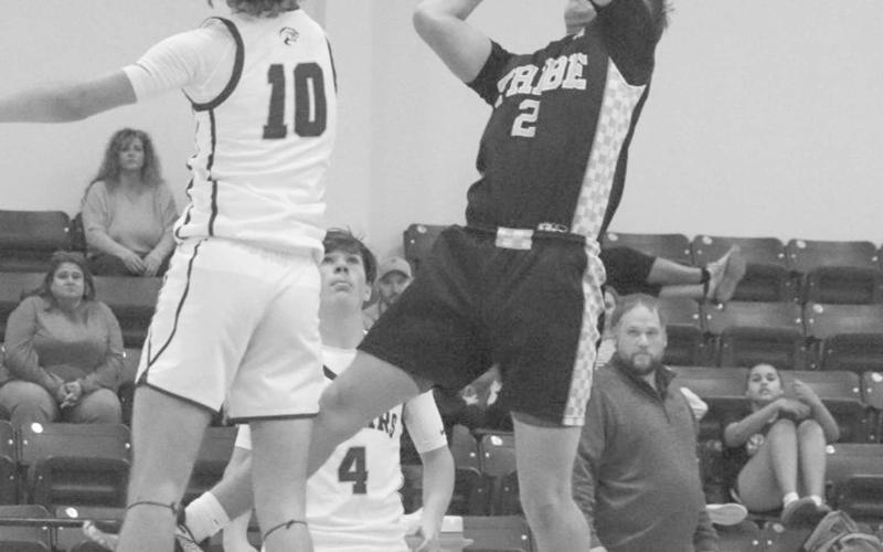 FADEAWAY - Morton Indian Lane Lyon shot a fade-away shot against the suffocating Klondike defense on the road this past Tuesday. (Staff photo by Aalijah Soliz)
