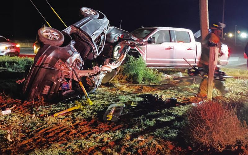TWO VEHICLE WRECK - According to DPS reports, around 6:30 p.m. Monday, a vehicle traveling north on Highway 385 collided with a vehicle that was traveling on Highway 1585 at the intersection. The vehicle traveling on 1585 failed to yield and give right away to the vehicle traveling northbound resulting in the collision. The occupants of the vehicle traveling on Highway 1585 were taken to UMC with moderate to serious injuries. (Photo submission)