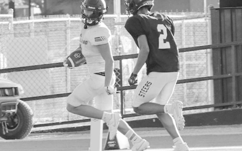 WALK IT IN - Levelland Lobo Kaden Brogden got into the endzone this past Thursday after a great catch for the Lobos against the Big Spring Steers. (Staff photo by Aalijah Soliz)