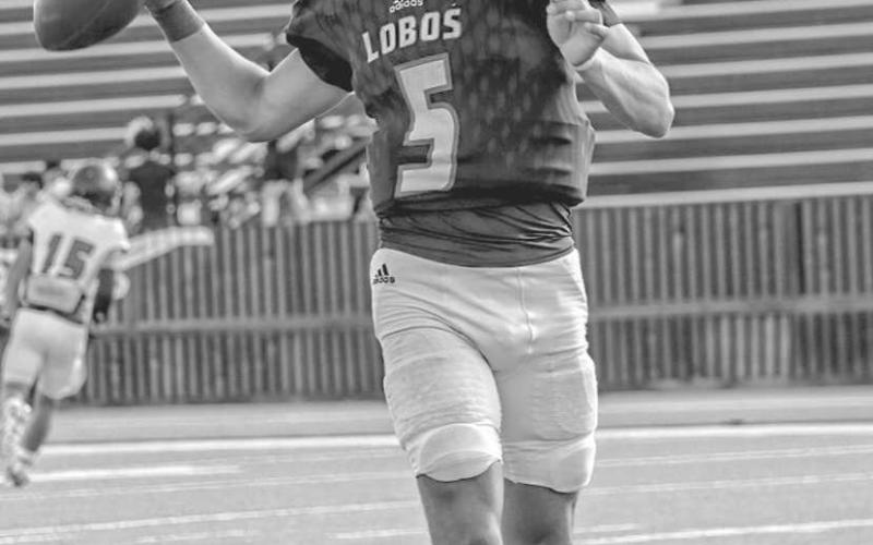 QB 1 - Levelland Lobo Boston Winfield was warming up before the game this past Thursday as the away team for their last scrimmage of the year before regular season kicks off. (Staff photo by Aalijah Soliz)