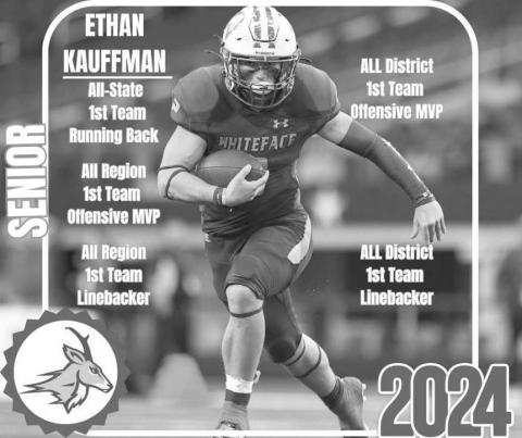 ALL-STATE - Whiteface Antelope Ethan Kauffman earned All-State Honors for 1st Team Offensive MVP, All-Region 1st Team Offensive MVP, All Region 1st Team Linebacker, All-District 1st Team Offensive MVP and All-District Linebacker. (Photo courtesy of Whiteface ISD)