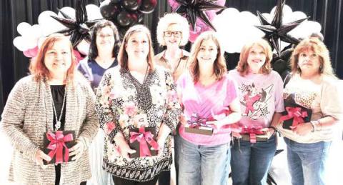 LISD 15 YEARS OF SERVICE AWARD - Mixie Clowe, Casey Crtichfield, Vicki Estrada, Mirtha Garza, Patty Humphreys, Tammy Torres and Nancy Southerland. (Levelland ISD photo)