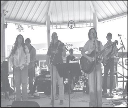 GREAT MUSIC- The Country Juke Band from SPC played at the gazebo on the Court House lawn this past Thursday at the Mainstreet Food Truck event. People who attended enjoyed good food while listening to great music. In photo in no particular order Mya Sanchez, Lainie Nelson, Riley Solberg, Dawson Marrow, Asher Wall, Max Muse.(Staff photo by Emily Campos)