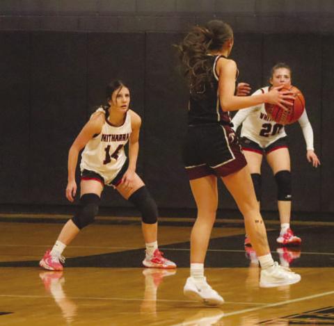BRICK WALL - Whitharral Panther Paige Smith was locked in on her matchup during the team’s last game of the season in Vega. (Staff photo by Aalijah Soliz)
