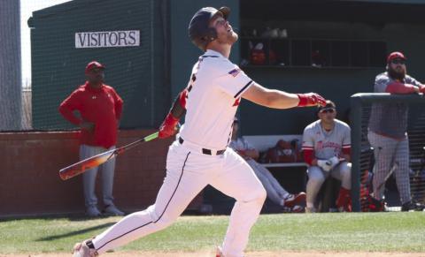 POP FLY - Levelland Lobo Tyler Pemberton hit the ball during the team’s game this past Tuesday at home against the Denver City Mustangs. (Staff photo by Aalijah Soliz)