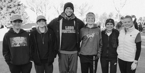 GIRLS GOLF- The high school girls golf team participated in a tournament last week. The girls placed 9th out of 17 teams. Aubrey Morin led the team with 90 day one and 91 day two. District round will start March 18 in Snyder. Pctured from left to right: Gali Hernandez, Mia Kuhlers, Coach Leong, Sage Barrera, Aubrey Morin, and Raily Pence (photo submitted by Cristal Isaacks)