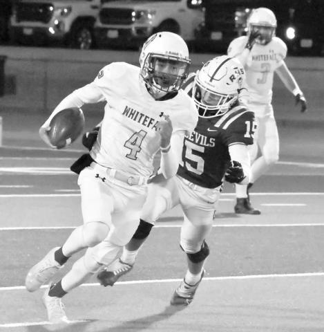 SPRINTING- Jeremiah Rendon ran for 60 yards in a 70-24 Whiteface loss to the Rankin Red Devils in the area round of the UIL Class 1A-1 high school football playoffs last Friday in Gail. Whiteface finished their season at 9-3 with district and bi-district championships. (Photo Courtesy of Jay Kelley)