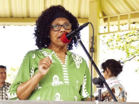 Ruby Moultrie sang “Lift Every Voice” this past Sunday at the Levelland Centennial Celebration. Community members enjoyed a free lunch and entertainment at the Gazebo. (Staff photo)