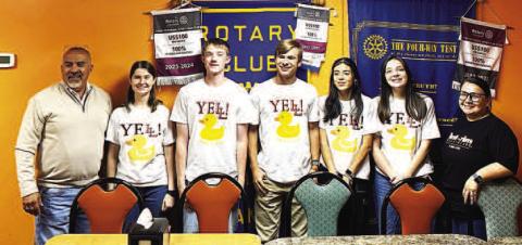 DUCK PLUCK SCHOLARSHIP FUNDRAISER --LHS YELL (Young Emerging Leaders of Levelland) presented details to the Levelland Breakfast Rotary Club about their Duck Pluck scholarship fundraiser set for May 14, with the club surpassing the Lions Clubs and Noon Rotary in duck purchases. (Levelland ISD photo)