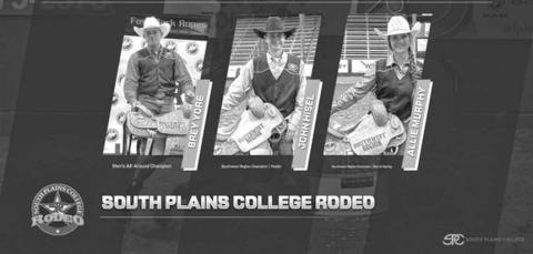 NATIONAL FINALS - SPC Texans Brey Yore, John Hisel and Allie Murphy qualified for the College National Finals Rodeo in Casper. (Photo courtesy of SPC)