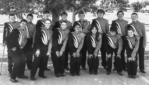 Ropes band director is Nora Brazil. Ropes High School band students Millie Sisson, Tanner Fair and Kyleigh Becton, members of the drumline and front ensemble show off the trophy after competing for their first time at the West Texas Auxiliary Championships (WTAC) where the band won first place for the 2A division. (Ropes ISD photo).