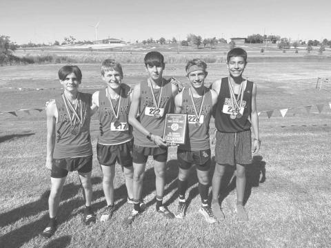 JV BOYS - The Levelland cross country team competed at Mae Simmons Park where all the teams took first and won district. Adrian Diaz, Brian Billington, Rene Franco, Kaiden Medina, Adden Luna (not pictured due to football game), Brent Billington, Johnathan Rodriguez, Javier Prieto and Eddie Castellano (Photo courtesy of Cristal Isaacks)
