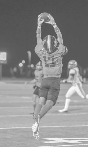 TOUGH CATCH - Levelland Lobo Bryson Golightly made the athletic catch last Friday night during the team’s season opener against Dalhart at home. (Staff photo by Dom Puente)