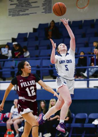 LEADING SCORER - Smyer sophomore Ellie Nelson floats up a shot on the move during their game against Bovina this past Tuesday at Smyer High School. Nelson would lead the Lady Cats in scoring with 24 points on the night. (Photo provided by Smyer ISD)