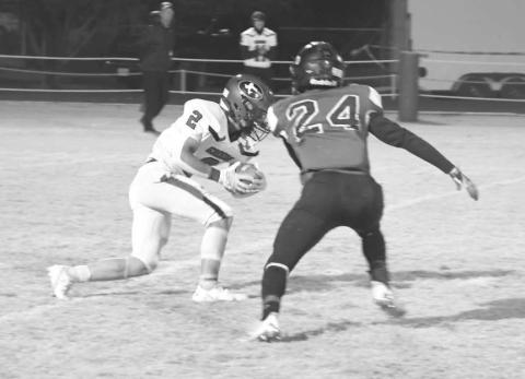 CHASE DOWN - Whitharral’s Nomar Gomez ran down a Groom runner in 60-12 UIL Bi-District High School Class 1A-2 win over the Groom Tigers last Thursday in Silverton. Gomez had a team leading nine tackles. Whitharral will face the Klondike Cougars on Friday at 7 p.m. in Hermleigh. (Staff photo by Jay Kelley)