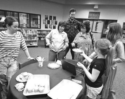 GT STUDENTS - At LMS, Mrs. Shayla Bruce challenged her GT entrepreneurs to think up their own business, create their marketing, and build a website featuring their businesses. LMS Gifted and Talented Students presented their projects to parents earlier this week to show off what they had learned. Pictured is Abigail Gilley ,Estes King with Danielle , Matt Willey and LeeAnn Paxton. (Photo courtesy of Cristal Isaacks)