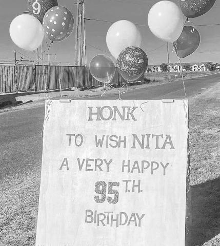 BIG CELEBRATION - Community members got the opportunity to send birthday wishes to Levellands’ Nita Crawford by simply driving by her home and honking their vehicles horn all day Tuesday. (Photo courtesy of Summer Simpson)