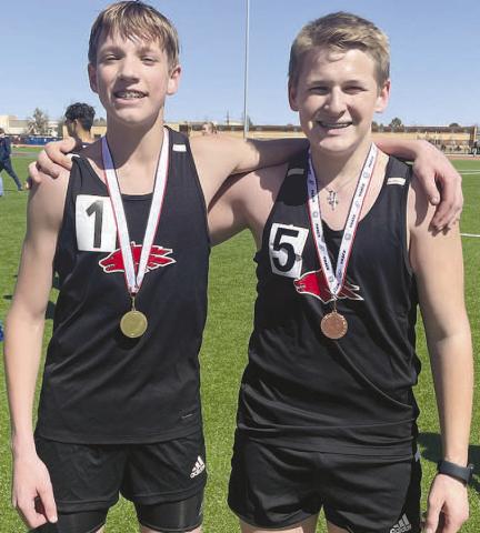 DISTANCE RUNNERS- Levelland junior varsity runners Gavin French and Brian Billington competed at the LCU High School Invite last Saturday. French won the 3200 meter run with a time of 13:03.99. Billington placed third with a time of 14:09.27. (Photo Courtesy of Nelda Munoz)