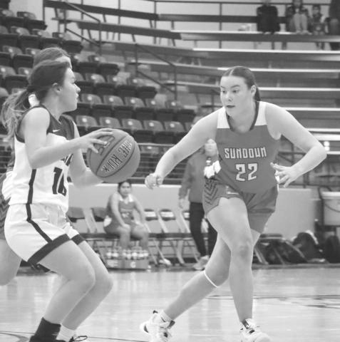 DEFENSE - Sundown Roughette Hannah Holdman pressed the Philly offense during the teams contest in the Littlefield Tournament last week. (Staff photo by Aalijah Soliz)