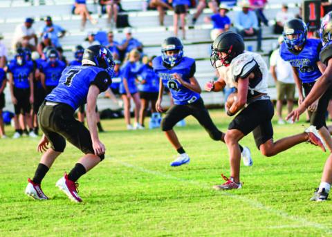 ONE-HANDED PICK – Whitharral Panthers senior outside linebacker Damian Rodriguez made the onehanded interception during a scrimmage last Friday at home against the Lubbock Titans and Nazareth. (Staff photo by Jentezen Smith)
