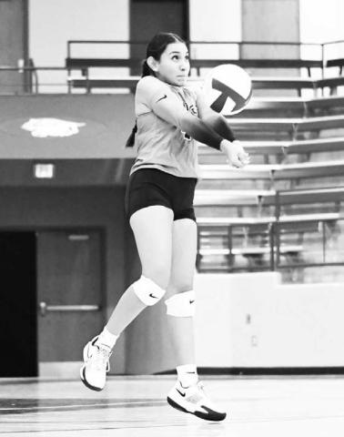 SET EM’UP – Vivian Gallegos makes a play off of the opponents serve and sets her teammates up for a rally during a volleyball game against Vega this past Tuesday. Gallegos would end up with three aces and eight digs in the game. That would be game one of a doubleheader in Littlefield, where they also played Littlefield. They won both matchups, 2-1 and 3-0. (Staff Photo by Jentezen Smith)