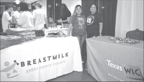 GREAT SMILES - One of the exhibitors at the Fall 2023 Career Exploration Event for 8th grade students on Thursday at the Mallet Event Center was Texas WIC who were talking to students and educating them on how Texas Wic helps people and how the program works. Pictured from left to right are: In photo from left to right WIC Perr Counselor Lizeth Campos and WIC Associate Director Tiffany Quevedo. (Staff photo by Emily Campos)