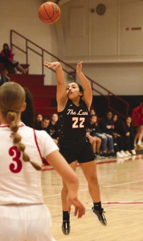 LIGHTS OUT - Levelland Loboette Olivia Velardez shot the ball well against the Sweetwater Lady Mustangs during the teams first district game of the season on Jan 12. (Staff photo by Dom Puente)