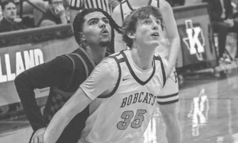 REBOUND - Lobo Sean Landrum watched the ball during the team’s game against Krum in their playoff loss. (Staff photo by Aalijah Soliz)