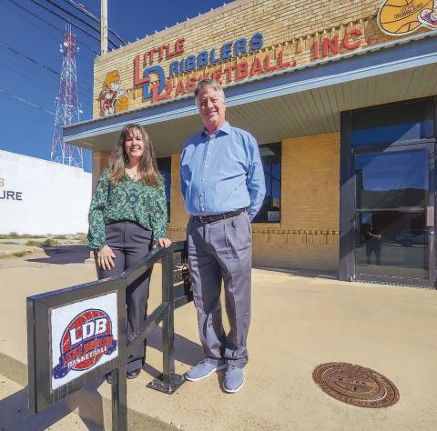HISTORIC MOSAIC HANDRAIL - The Levelland Little Dribblers organization collaborated with the Levelland Main Street Program to select two historic logos from their program and have been proudly incorporated into a custom fabricated handrail that resides right outside of their building. Little Dribbler’s Basketball, Inc. has been promoting youth basketball since 1969. This non-profit organization dedicated to organizing youth basketball leagues, was founded by four dads; Harold Phelan, Frank Burnett, Hulon Mo