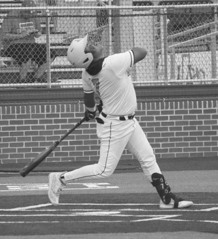 POP FLY - Ropes Eagle Elijah Flores hit a pop fly last Friday against the Clarendon Broncos in the team’s 1-0 win. (Staff photo by Aalijah Soliz)