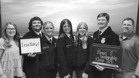 FFA LEADERSHIP- LHS is so glad to share that our FFA students participated in the Area 1 FFA Leadership Camp. They learned leadership skills, while making new friends from other parts of Texas. Sebastian Quintero and Ethan Parkinson also took on the duty of being a leader for their groups. Pictured is Ag Teacher Riley Diver, Sebastian Quintero, Charley King, Sage Barrera, Mattie Buxemper, Ethan Parkinson, and Ag Teacher Cody Spies. (Photo courtesy of Cristal Isaacks)