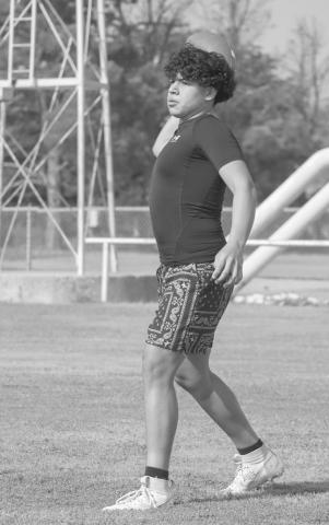 WARM-UPS - Morton athlete threw the ball to his partners last Thursday morning at the Morton Football Camp to better his accuracy. (Staff photo by Aalijah Soliz)