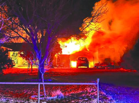 STRUCTURE FIRE - The Levelland Fire Department (LFD) responded to a structure fire located in the 1800 block of north U.S. Highway 385. Mutual aid requests were sent to Littlefield VFD, Smyer VFD and Sundown VFD. Additional details have not been made available at the time of publishing. (Photo courtesy of the Levelland Fire Department)