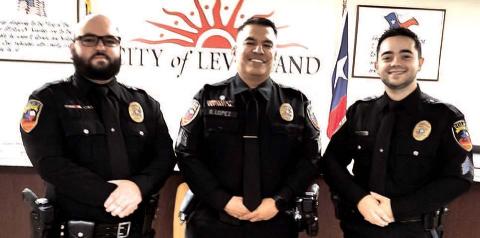 LPD EARNING THE BADGE LPD Promotions - Levelland Police Department officers Cory Painter, Raul Lopez and Baxton Gilbreath were joined by Mayor Breann Buxkemper, council members Bobby Morris, Tushar Bhatka, Angie Yandell and Michael Stueart as LPD Police Chief Erica O’Bryon promoted the three to sergeant. Painter has five years of law enforcement experience; Gilbreath has been serving as a field training officer with LPD since graduating from SPC Law Enforcement Academy in 2023; and Lope z has a cumula tive 