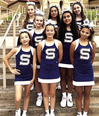 TOP “CHEER” AWARD - Smyer JH Cheerleaders attended cheer camp and earned several awards including the Top “Cheer” Award in the JH division, the Spirit Stick for the third day in a row, the Technical Excellence Award, the STAY SAFE Award, squad credentialing, a blue ribbon for spirit entrance and cheer, and one cheerleader made All-Around. (Smyer ISD photo)
