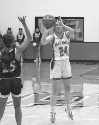 Ropes Lady Eagle Campbell Latta shot the ball against the New Home Lady Leaopards this past Friday during the teams loss. (Photo courtesy of Donovan Martin)