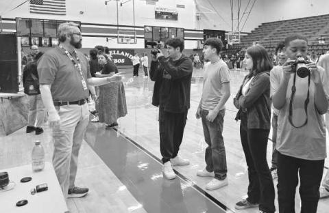 ORIENTATION- LHS recently hosted their Annual 8th-Grade Orientation. Principal Dr. Matthew Birdwell started the event off by encouraging students to always do their best and to pay attention at all times. Students then learned about all the award-winning CTE courses that they can take at LHS. Pictured is Mr. Lawson’s Digital Technology Booth. From left to right are: Mr. Lawson, Marcus Dent, Madisyn Davidson, Julio Ramos and Dominique Carrasco. (Photo submitted by Cristal Isaacks)