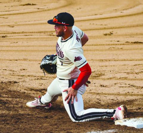 ATHLETIC - Levelland Lobo Tyler Pemberton made the athletic grab during the team’s game against the Sweetwater Mustangs this past Wednesday night as the visiting team. (Staff photo by Aalijah Soliz)