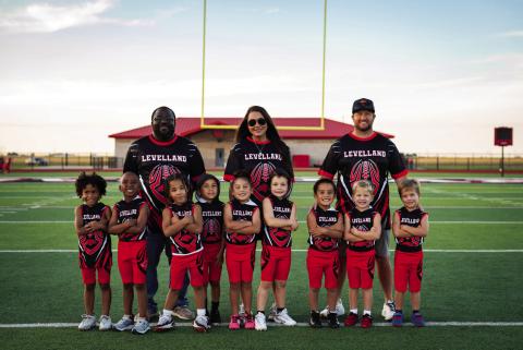 5U LEVELLAND LOBOS - The 5u Levelland Lobos football team and its coaches pose for a team photo. Pictured in no particular order is Ketran Dawn, Brooke Walker, Cade Avery, Emory Santos, Kenzo Leong, Bash Davis, Hayden Vargas, Cage Avery, Carlos Lopez, Crew Avery, Kaydence Rutherford and Kash Dawn. The little Lobos will travel to play in a tournament at AT&amp;T Stadium on Oct. 26. (Photo provided by Ketran Dawn)